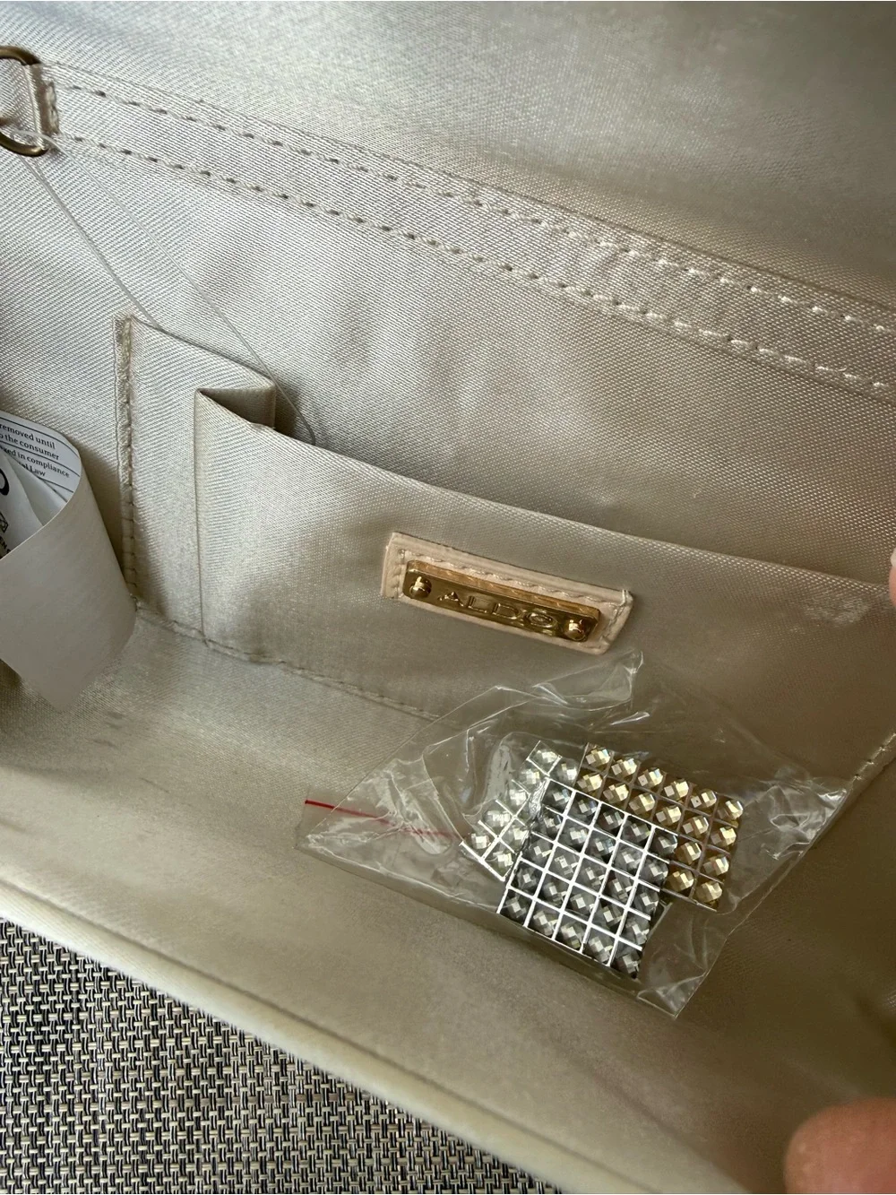 Aldo Tricolor Crystal-Embellished Evening Clutch - Gold/Black/Cream